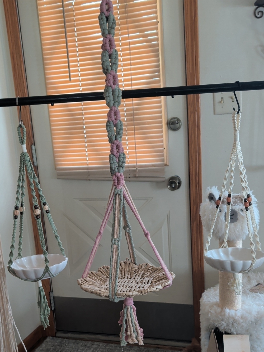 Handmade Macrame Hanging Plant Holder - Pink & Sage